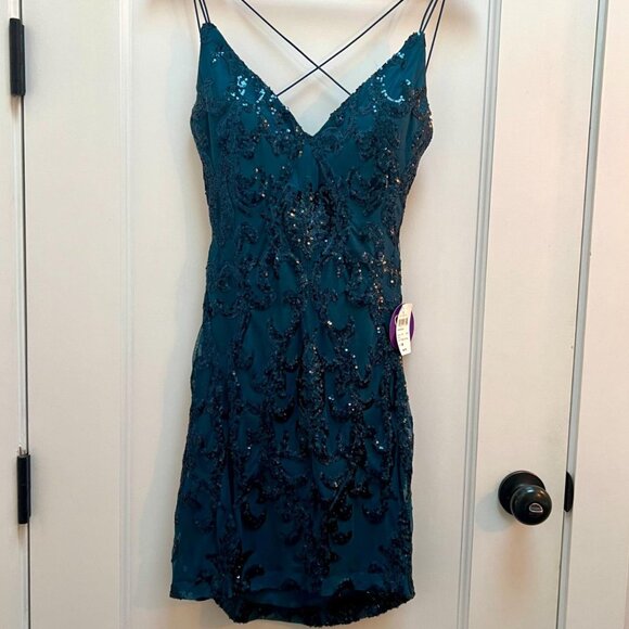 Windsor Teal Sequin Formal Mini-Dress Size M, NWT - Picture 2 of 4